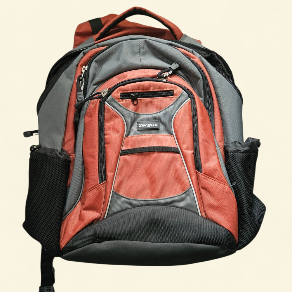 Targus Laptop Backpack Orange Gray School Travel Bag